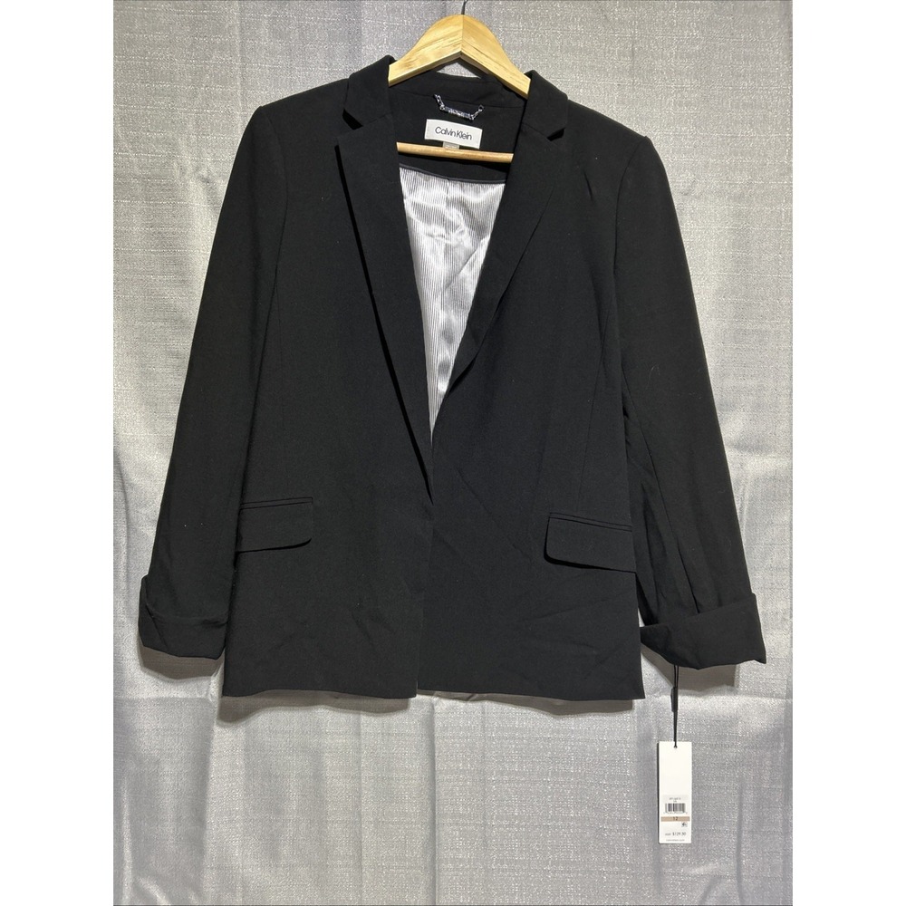 Calvin Klein Women's Black Collared Open-Front Blazer Jacket Size 12 Suite sport